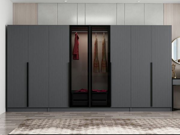 Kale Plus 8 Mebran Kapaklı 2Ç Dolap Antrasit Mebran Füme Cam