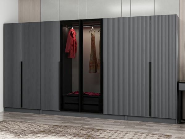 Kale Plus 8 Mebran Kapaklı 2Ç Dolap Antrasit Mebran Füme Cam