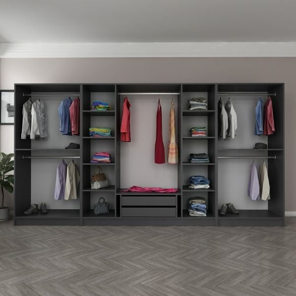 Kale Plus 8 Mebran Kapaklı 2Ç Dolap Antrasit Mebran Füme Cam