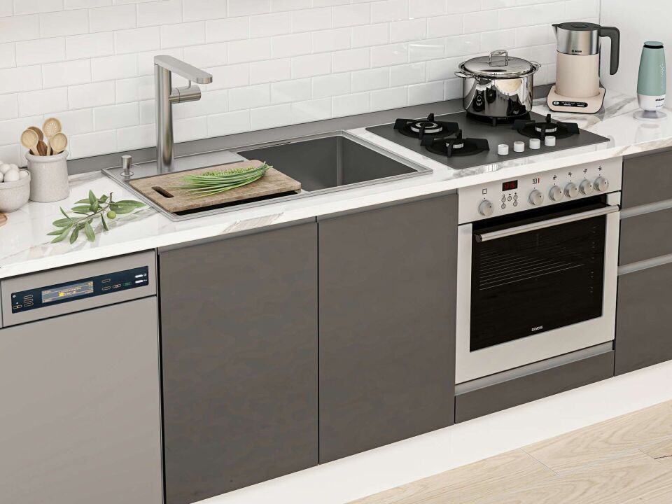 Alvinka 380X222 Cm High Gloss Mutfak Dolabı Mbb-E80B60S40-3 High Gloss | Antrasit - Mdf