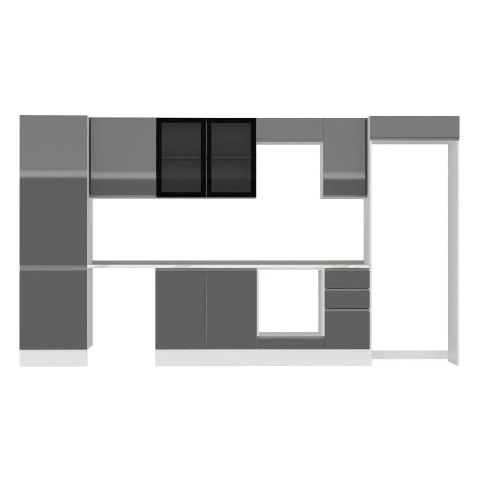 Alvinka 380X222 Cm High Gloss Mutfak Dolabı Mbb-E80B60S40-3 High Gloss | Antrasit - Mdf