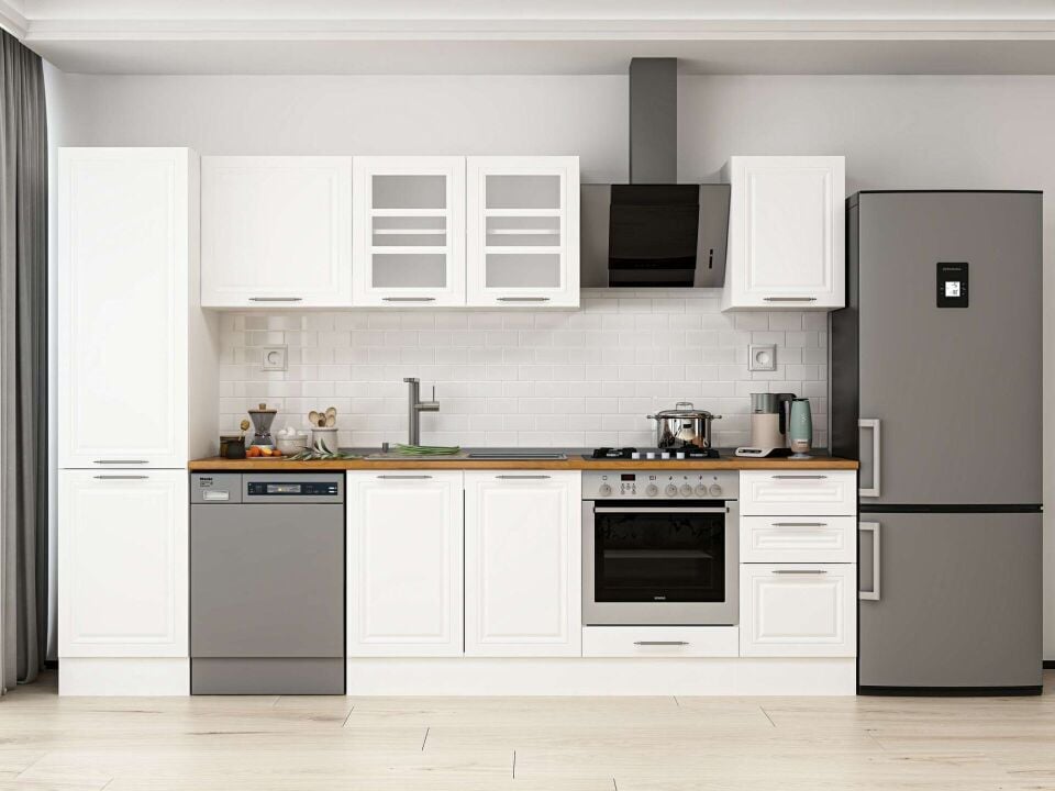 Alvinka 305X210 Cm Klasik Mebran Mutfak Dolabı Beyaz Beyaz Mb-E90B50S45-3