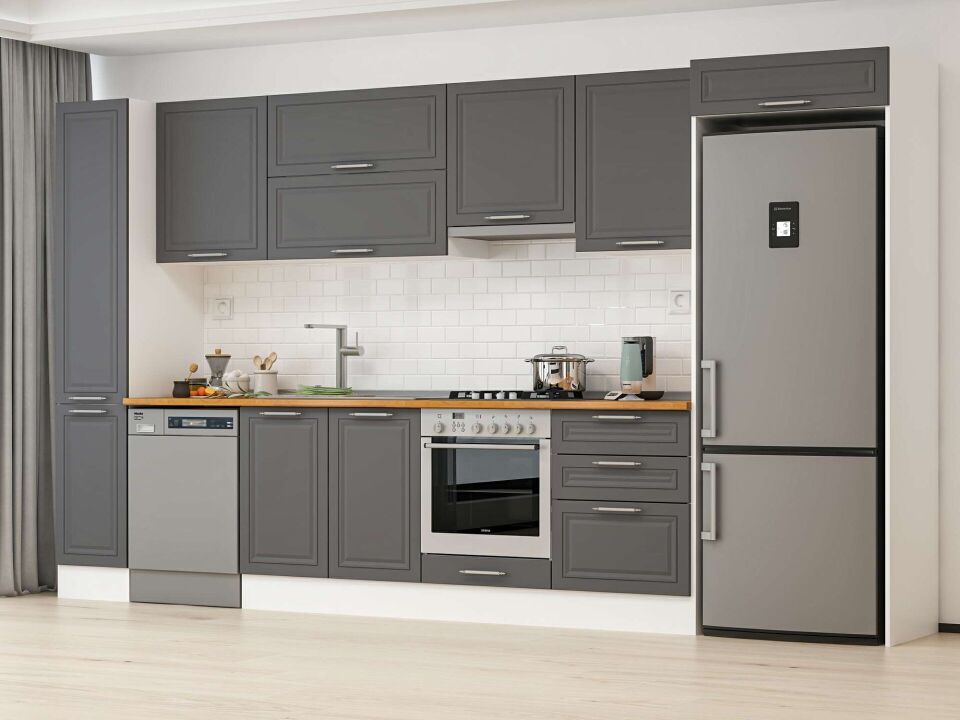 Alvinka 390X222 Cm Klasik Mebran Mutfak Dolabı Mbb-E90B40S60-1 Mebran | Antrasit - Suntalam