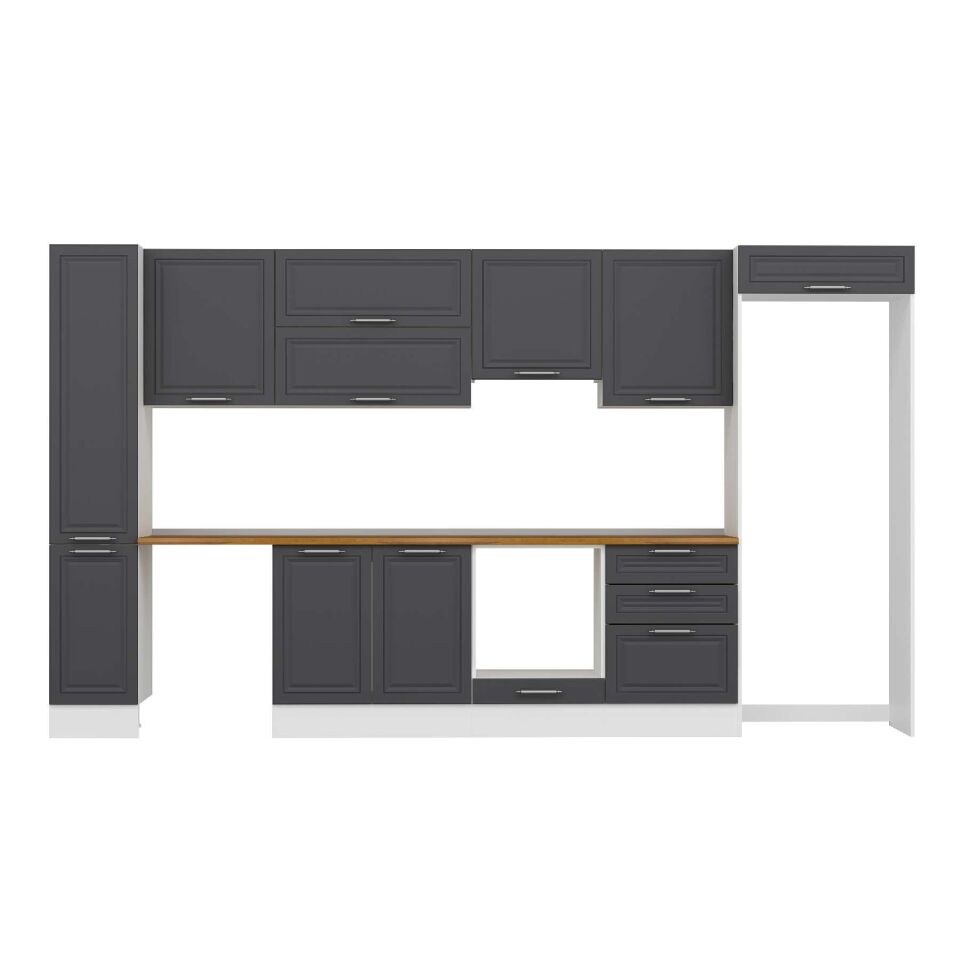 Alvinka 390X222 Cm Klasik Mebran Mutfak Dolabı Mbb-E90B40S60-1 Mebran | Antrasit - Suntalam