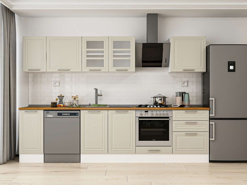 Alvinka 300X210 Cm Klasik Mebran Mutfak Dolabı M-E80S40S60-3 Mebran | Kumtaşı - Mdf