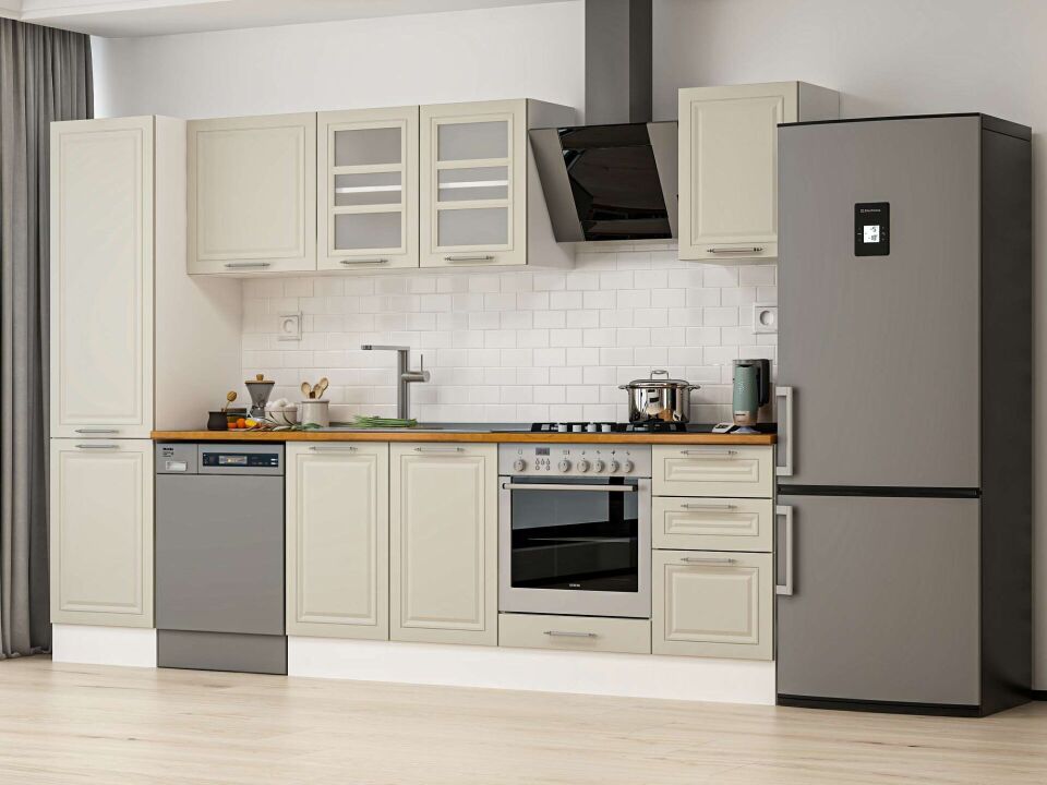 Alvinka 305X210 Cm Klasik Mebran Mutfak Dolabı Beyaz Beyaz Mb-E90B50S45-3