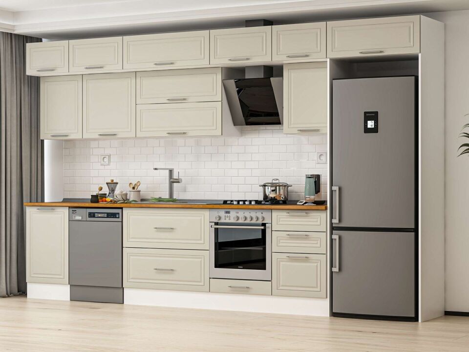 Alvinka 390X240 Cm Klasik Mebran Mutfak Dolabı Mb-E90S50S50-2 Mebran | Kumtaşı - Mdf