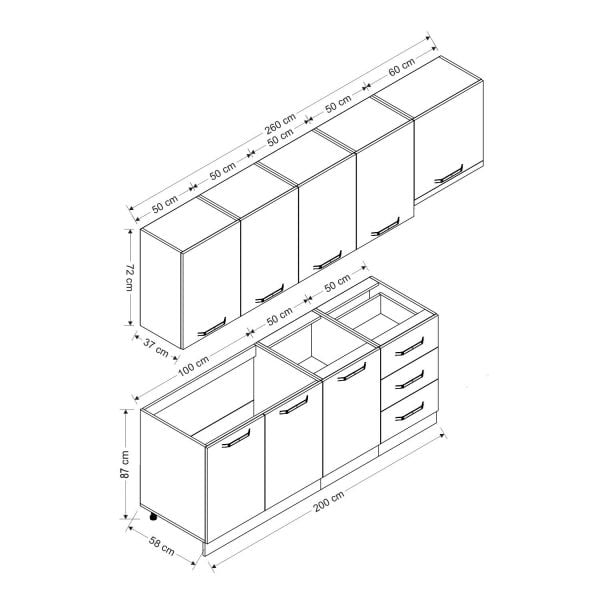 Minar 260 Cm Mutfak Dolabı Beyaz Antrasit 260-A7