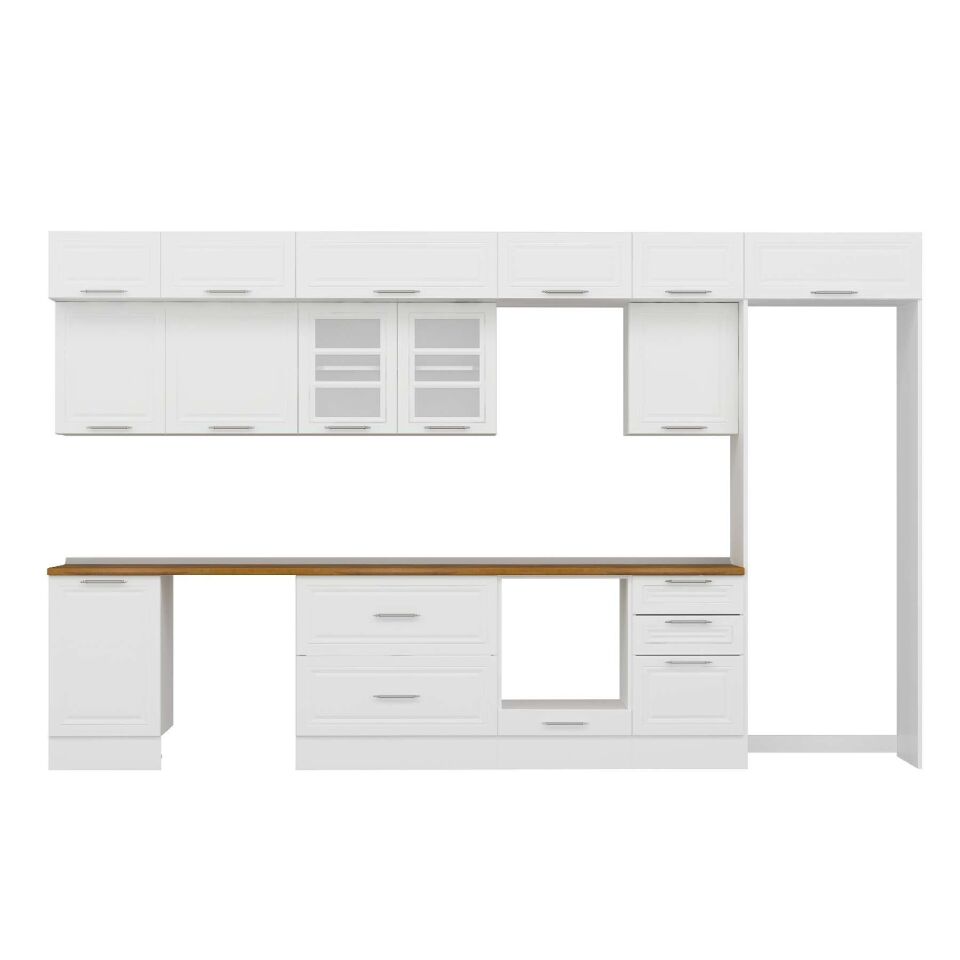 Alvinka 390X240 Cm Klasik Mebran Mutfak Dolabı Mb-E90S50S50-3 Mebran | Beyaz - Suntalam