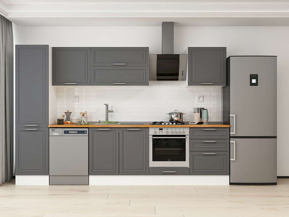 Alvinka 320X210 Cm Klasik Mebran Mutfak Dolabı Mb-E90B50S60-2 Mebran | Antrasit - Mdf