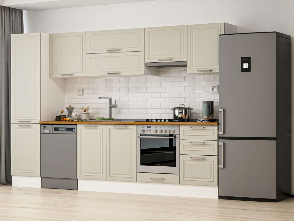 Alvinka 310X210 Cm Klasik Mebran Mutfak Dolabı Beyaz Beyaz Mb-E90B50S50-1