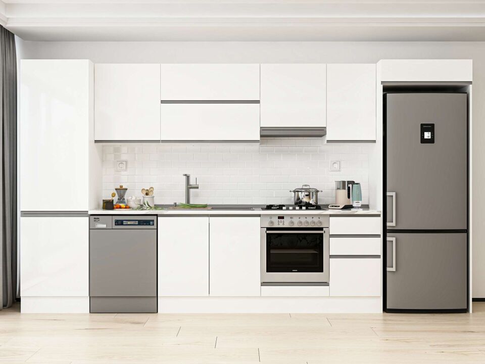 Alvinka 385X222 Cm High Gloss Mutfak Dolabı Mbb-E80B60S45-1 High Gloss | Beyaz - Mdf