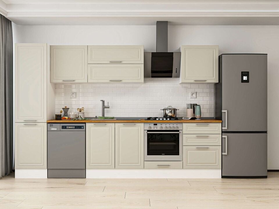 Alvinka 320X210 Cm Klasik Mebran Mutfak Dolabı Mb-E90B50S60-2 Mebran | Kumtaşı - Mdf