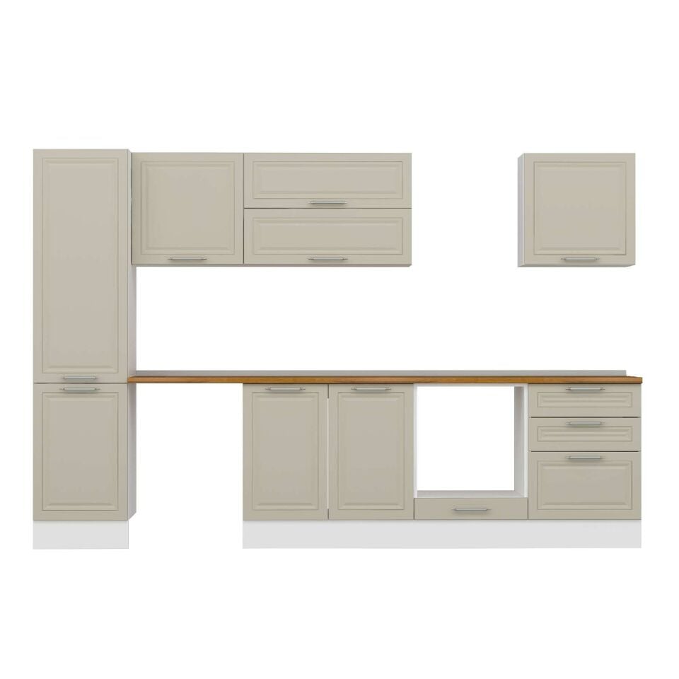 Alvinka 320X210 Cm Klasik Mebran Mutfak Dolabı Mb-E90B50S60-2 Mebran | Kumtaşı - Mdf