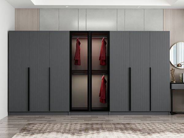 Kale Plus 8 Mebran Kapaklı 4Ç Dolap Antrasit Mebran Füme Cam