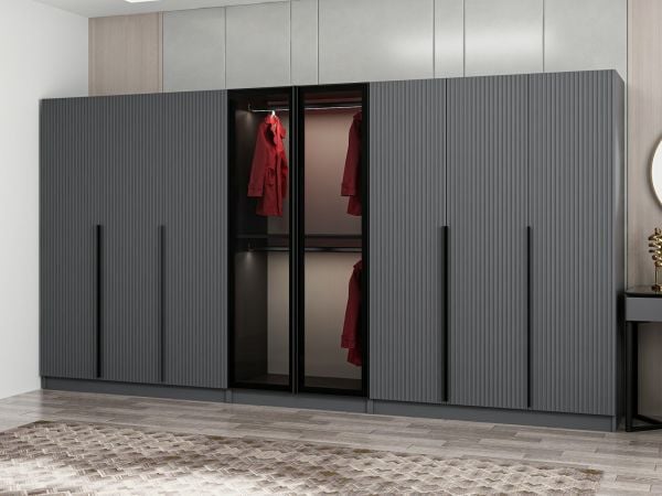 Kale Plus 8 Mebran Kapaklı 4Ç Dolap Antrasit Mebran Füme Cam