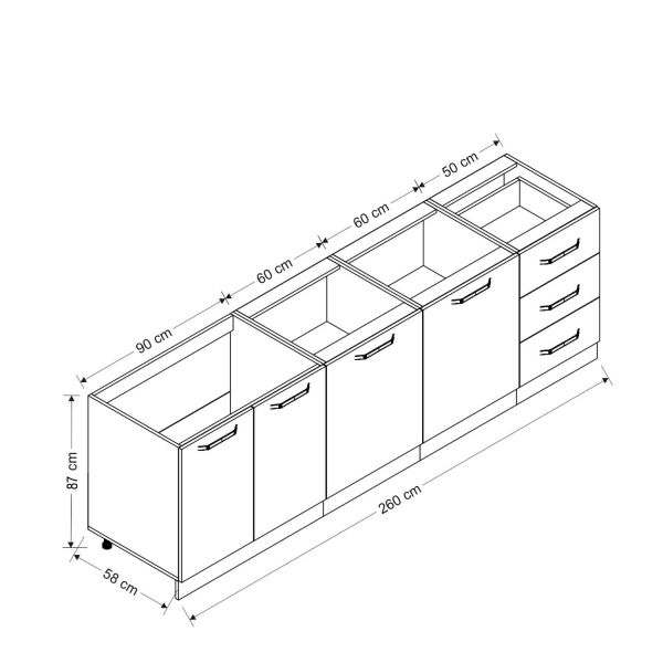Minar 260 Cm Mutfak Dolabı Beyaz Dore 260-D1