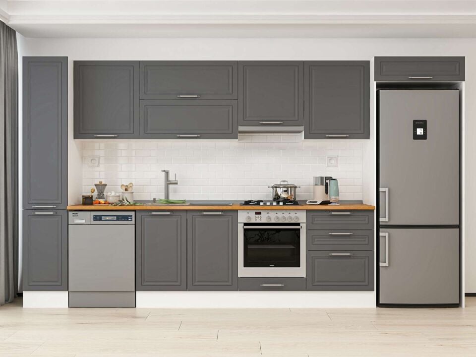 Alvinka 390X222 Cm Klasik Mebran Mutfak Dolabı Mbb-E90B40S60-1 Mebran | Antrasit - Mdf
