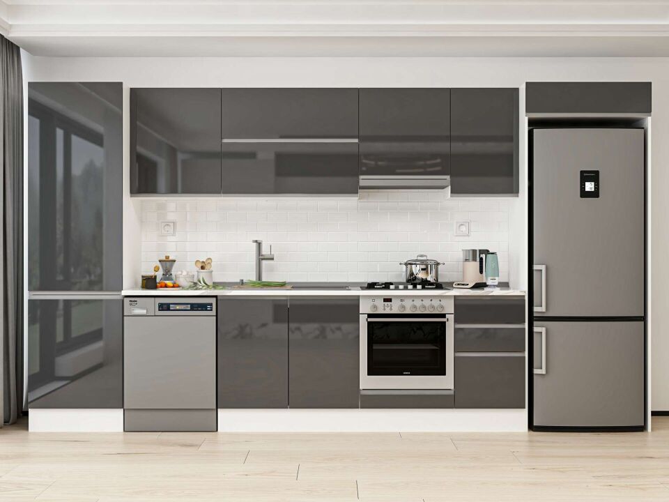 Alvinka 385X222 Cm High Gloss Mutfak Dolabı Mbb-E80B60S45-1 High Gloss | Antrasit - Mdf