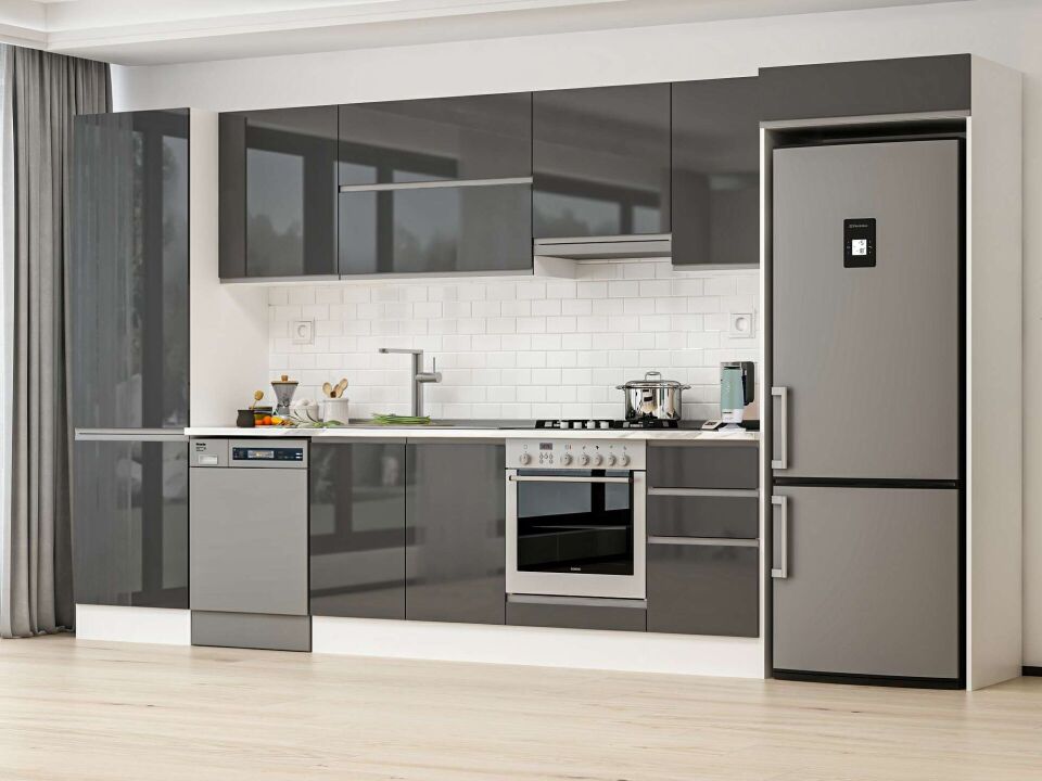 Alvinka 385X222 Cm High Gloss Mutfak Dolabı Mbb-E80B60S45-1 High Gloss | Antrasit - Mdf
