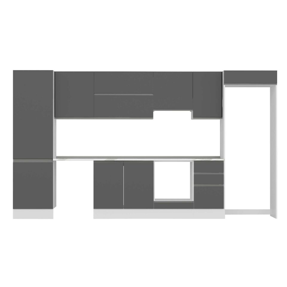 Alvinka 385X222 Cm High Gloss Mutfak Dolabı Mbb-E80B60S45-1 High Gloss | Antrasit - Mdf