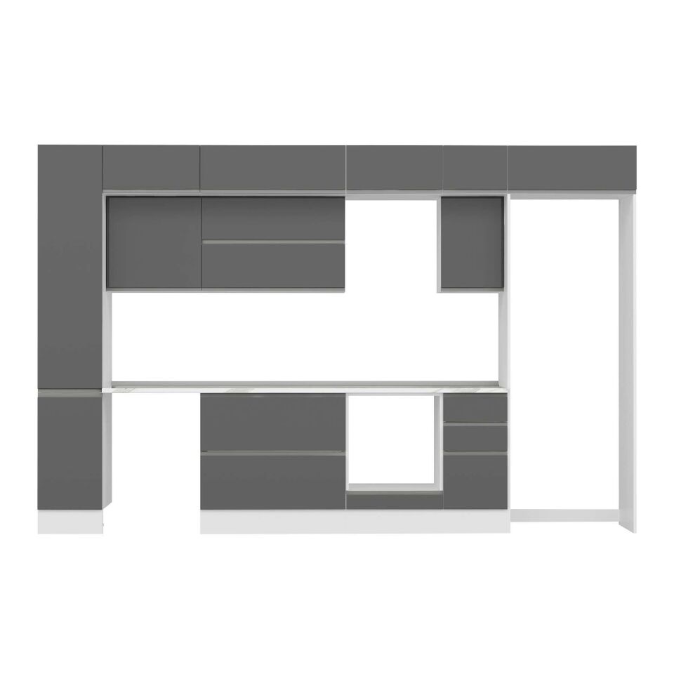 Alvinka 370X240 Cm High Gloss Mutfak Dolabı Mbb-E90B40S40-2 High Gloss | Antrasit - Mdf
