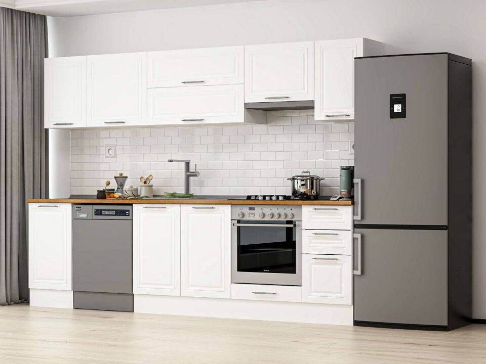 Alvinka 285X210 Cm Klasik Mebran Mutfak Dolabı M-E80S45S40-1 Mebran | Beyaz - Mdf
