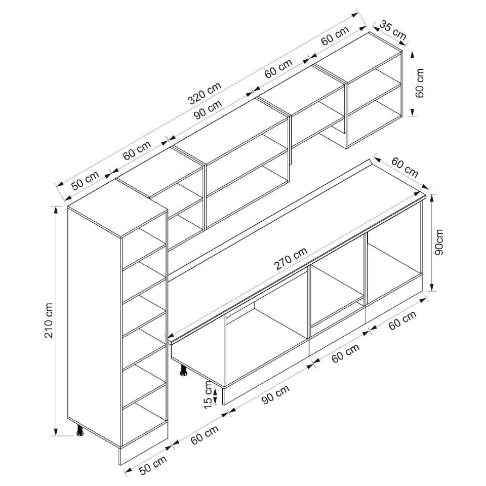 Alvinka 320X210 Cm Klasik Mebran Mutfak Dolabı Beyaz Beyaz Mb-E90B50S60-1