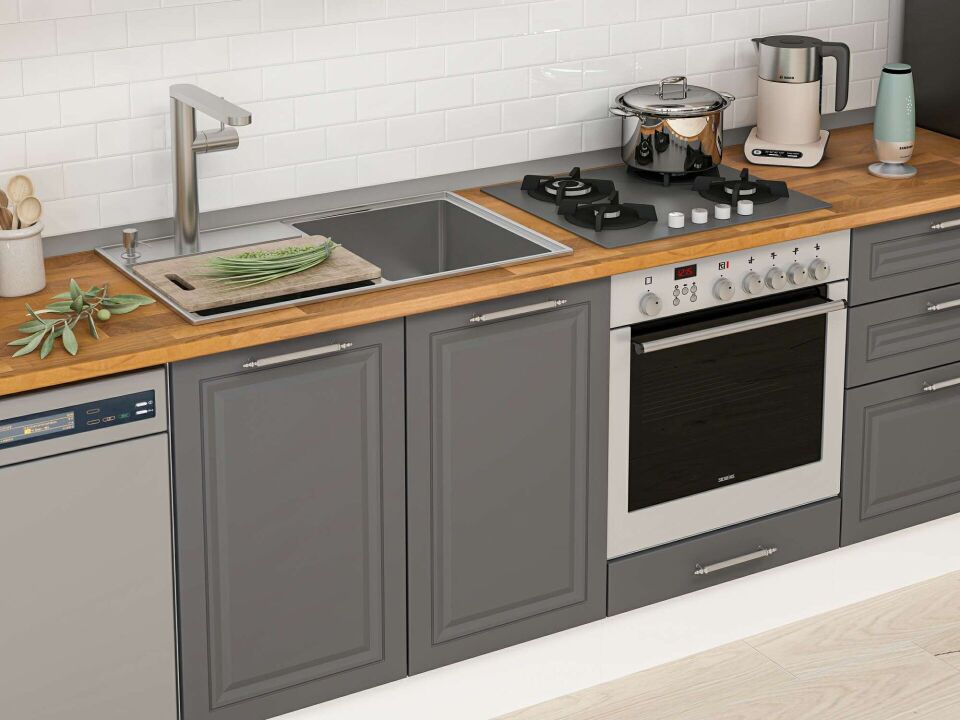 Alvinka 320X210 Cm Klasik Mebran Mutfak Dolabı Mb-E90B50S60-3 Mebran | Antrasit - Suntalam