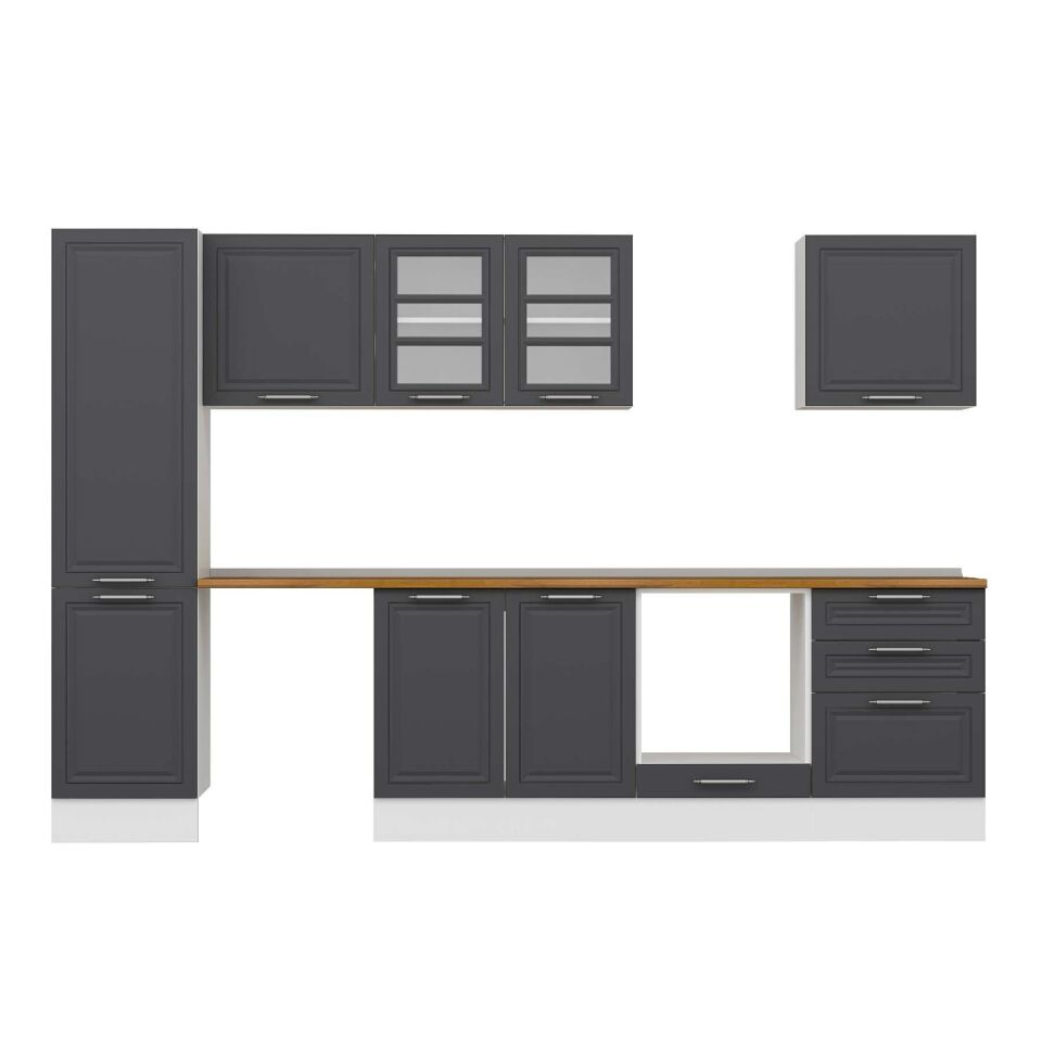 Alvinka 320X210 Cm Klasik Mebran Mutfak Dolabı Mb-E90B50S60-3 Mebran | Antrasit - Suntalam