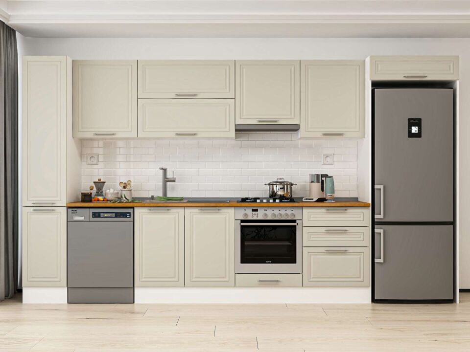 Alvinka 390X222 Cm Klasik Mebran Mutfak Dolabı Mbb-E90B40S60-1 Mebran | Kumtaşı - Mdf