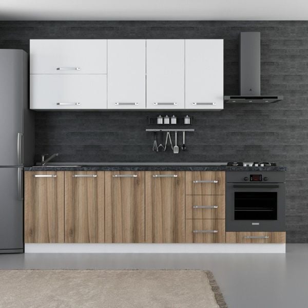 Minar 260 Cm Mutfak Dolabı Beyaz Dore 260-D3