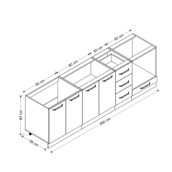 Minar 260 Cm Mutfak Dolabı Beyaz Dore 260-D3