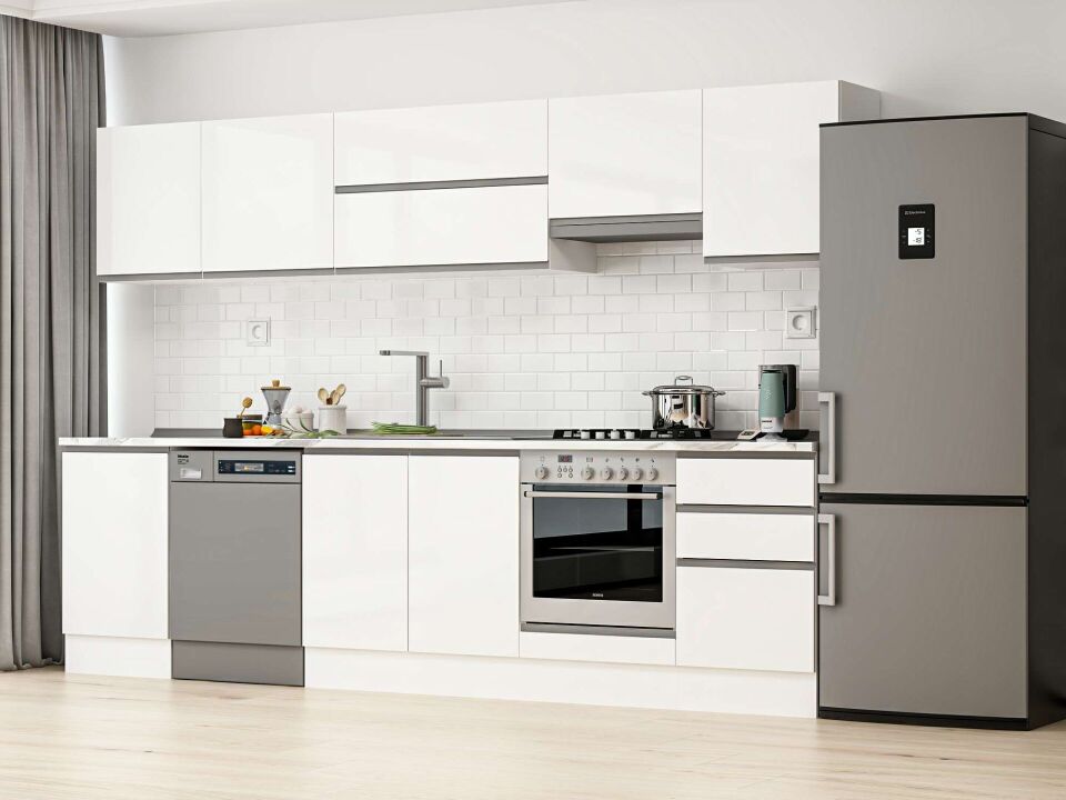 Alvinka 300X210 Cm High Gloss Mutfak Dolabı M-E80S50S50-1 High Gloss | Beyaz - Suntalam