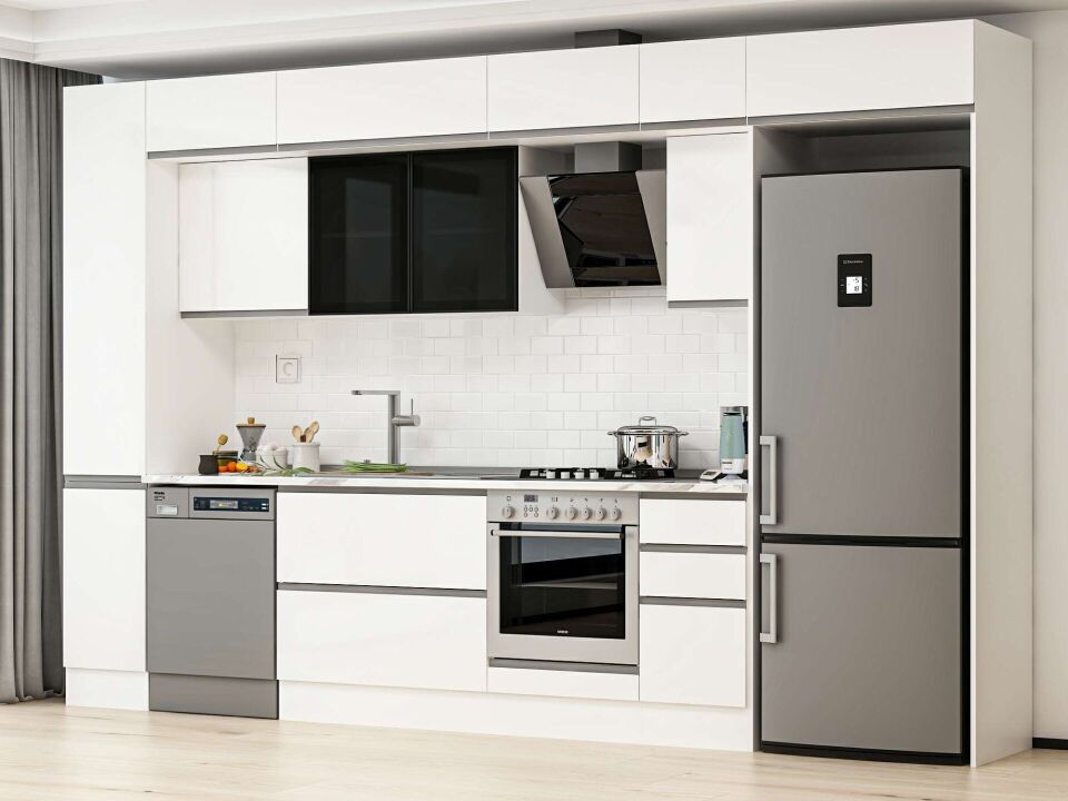 Alvinka 370X240 Cm High Gloss Mutfak Dolabı Mbb-E90B40S40-3 High Gloss | Beyaz - Suntalam