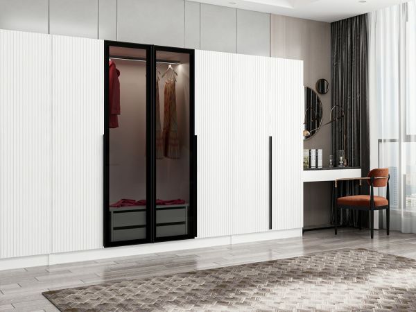 M.210ページ Kale Plus 8 Mebran Kapaklı 2Ç Dolap Beyaz Mebran Füme Cam