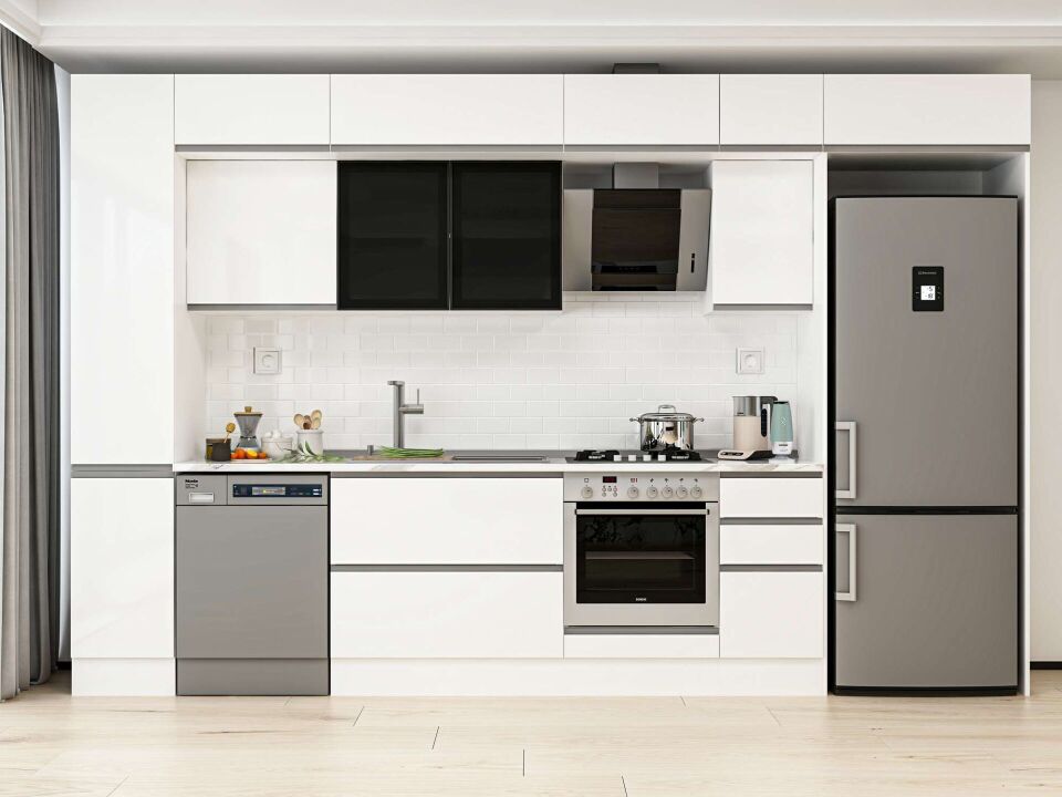 Alvinka 370X240 Cm High Gloss Mutfak Dolabı Mbb-E90B40S40-3 High Gloss | Beyaz - Mdf