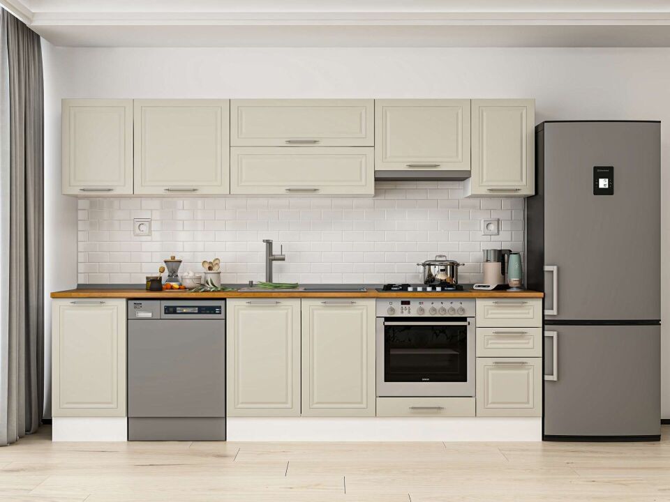 Alvinka 285X210 Cm Klasik Mebran Mutfak Dolabı M-E80S45S40-1 Mebran | Kumtaşı - Mdf