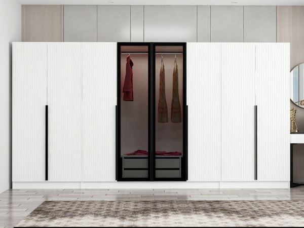 Kale Plus 8 Mebran Kapaklı 2Ç Dolap Beyaz Mebran Füme Cam 190CM