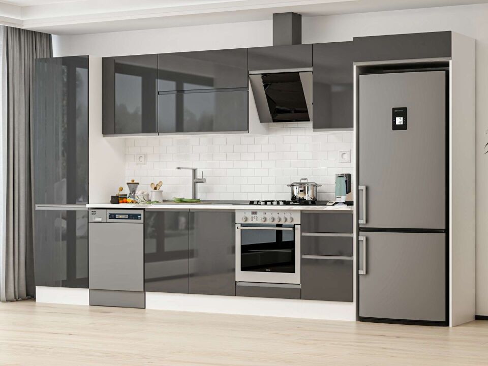 Alvinka 385X222 Cm High Gloss Mutfak Dolabı Mbb-E80B60S45-2 High Gloss | Antrasit - Suntalam