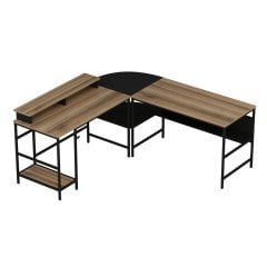 Minar Greta Raflı L Köşe Çalışma Masası - Dore/Siyah