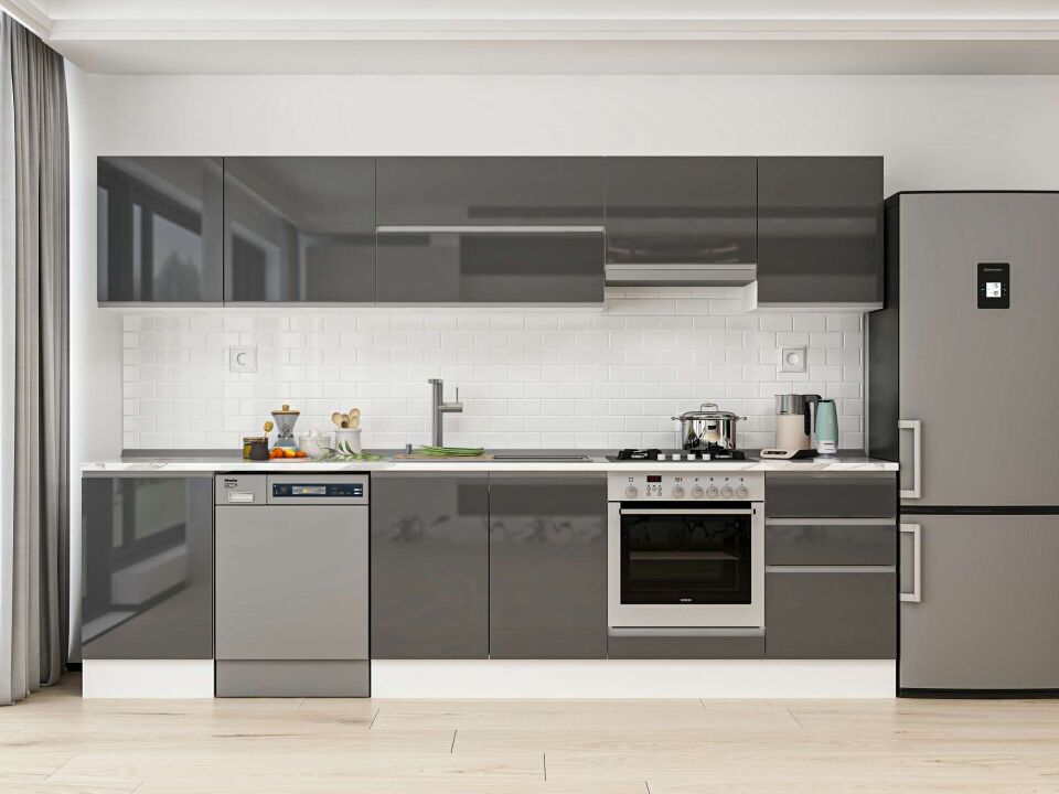 Alvinka 300X210 Cm High Gloss Mutfak Dolabı M-E80S50S50-1 High Gloss | Antrasit - Mdf