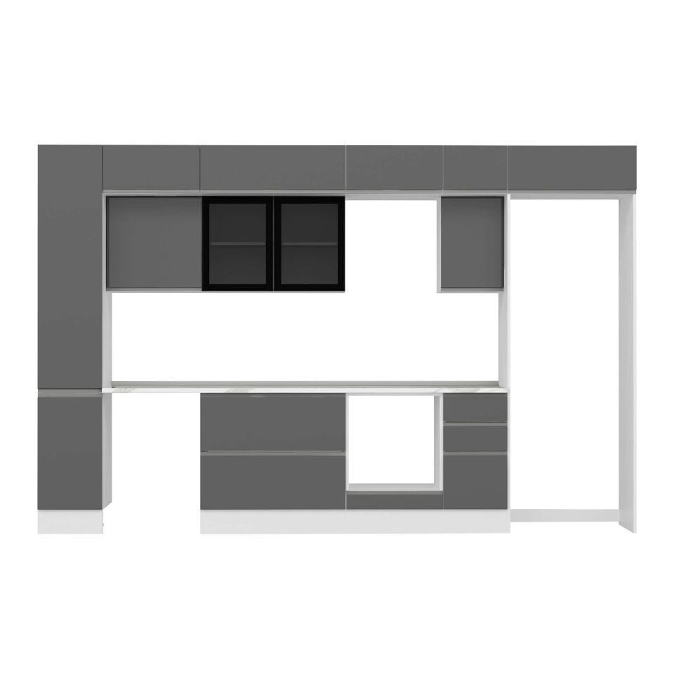 Alvinka 370X240 Cm High Gloss Mutfak Dolabı Mbb-E90B40S40-3 High Gloss | Antrasit - Mdf