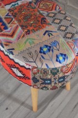 Rossi Oval Puf Turuncu Kilim Desenli