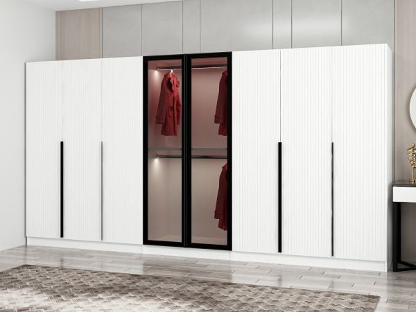 Kale Plus 8 Mebran Kapaklı 4Ç Dolap Beyaz Mebran Füme Cam