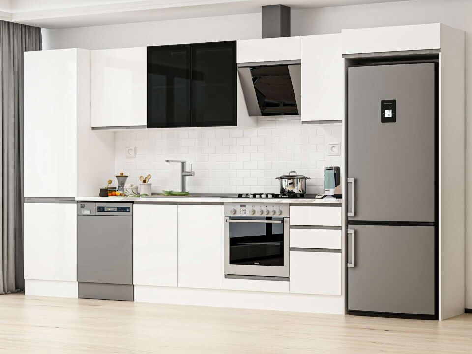 Alvinka 385X222 Cm High Gloss Mutfak Dolabı Mbb-E80B60S45-3 High Gloss | Beyaz - Suntalam