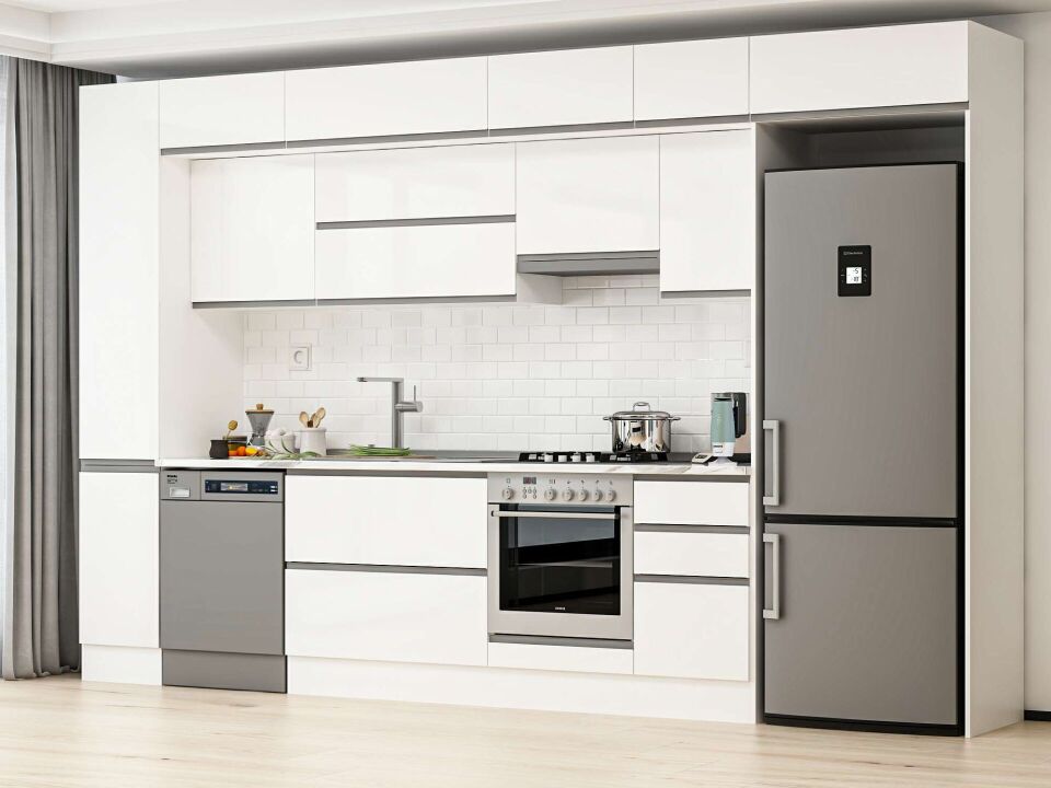 Alvinka 375X240 Cm High Gloss Mutfak Dolabı Mbb-E90B40S45-1 High Gloss | Beyaz - Suntalam
