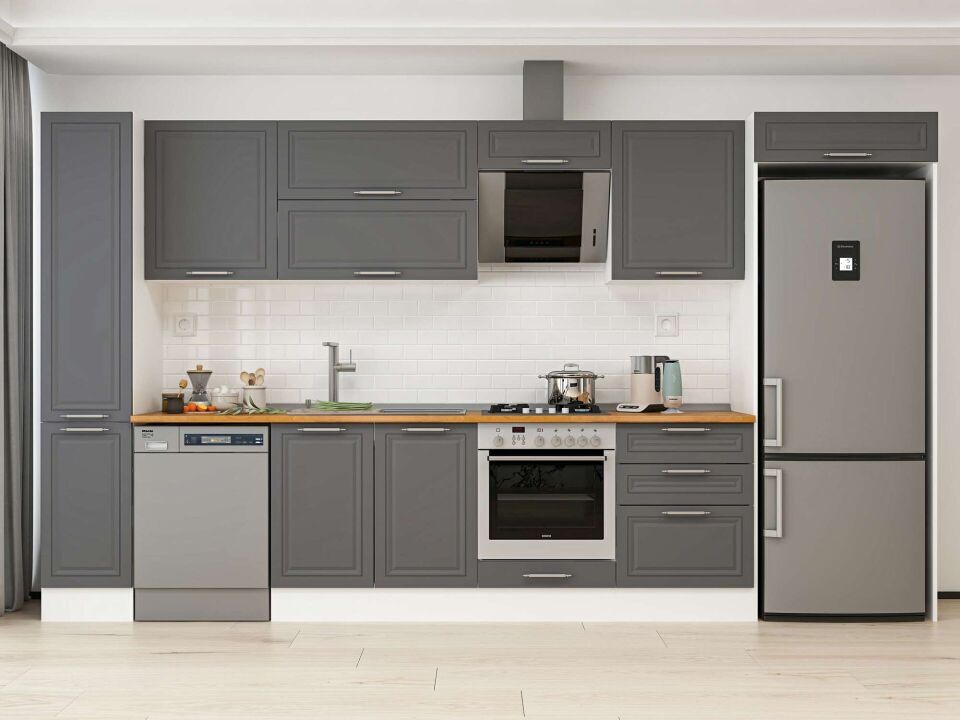Alvinka 390X222 Cm Klasik Mebran Mutfak Dolabı Mbb-E90B40S60-2 Mebran | Antrasit - Mdf