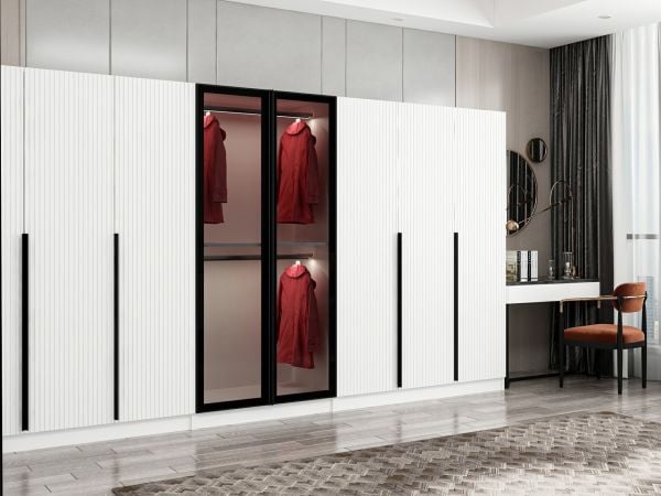 Kale Plus 8 Mebran Kapaklı 4Ç Dolap Beyaz Mebran Füme Cam 190CM