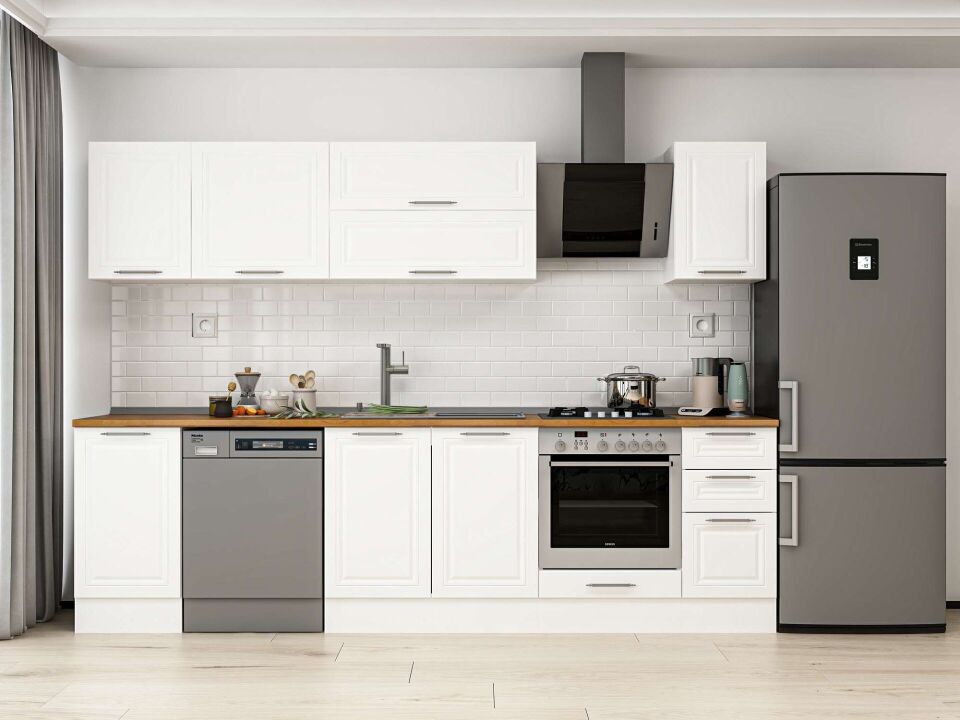 Alvinka 285X210 Cm Klasik Mebran Mutfak Dolabı M-E80S45S40-2 Mebran | Beyaz - Mdf